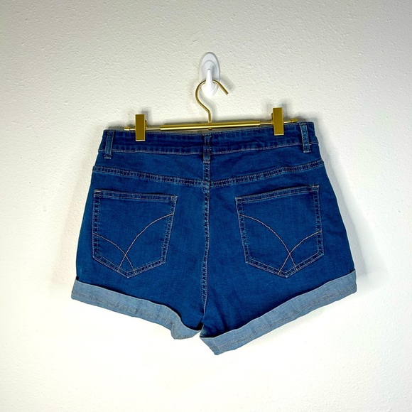 Womens Distressed Cuffed Denim Shorts Large High Rise Stretch Blue Casual Summer - Picture 5 of 6